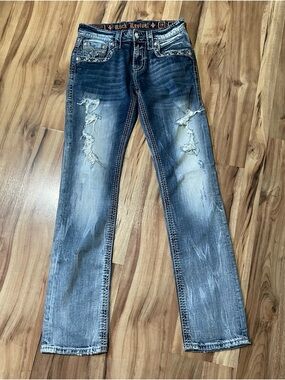 Rock Revival Ben Straight Leg Jeans - Light Wash Y2K Distressed Denim 29